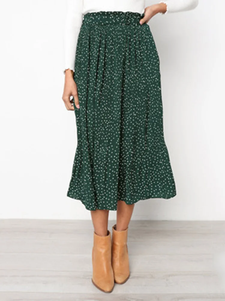 

2023 Summer Autumn Casual Chiffon Print Pockets High Waist Pleated Maxi Skirt Womens Long Skirts For Women