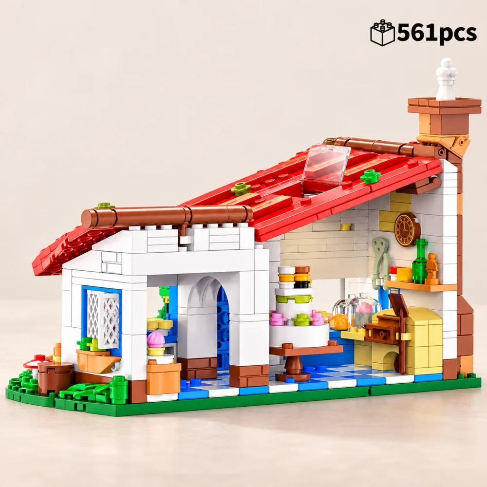 561pcs Forest Bakery House Building Blocks, Cottage Villa Architecture Model Tabletop Decor, Creative Kids Gift