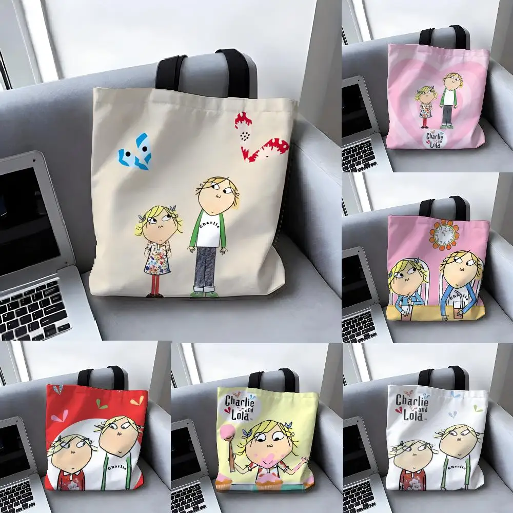 Charlie And Lola Childrens Animation Storage Bags Versatile Largecapacity Canva…