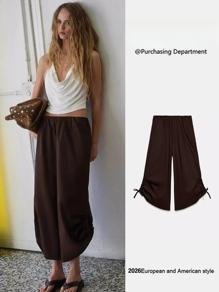 Spring New Arrival Women's Comfortable Adjustable Drawstring Hem Wide Leg Pants Versatile Stylish Party Wear