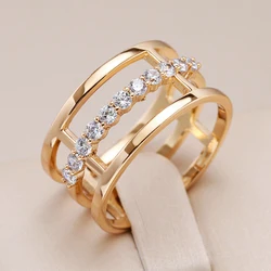 Kinel Simple 585 Rose Gold Color Geometry Width Big Ring for Women Natural Zircon Glossy Metal Modern Party Trend Daily Jewelry