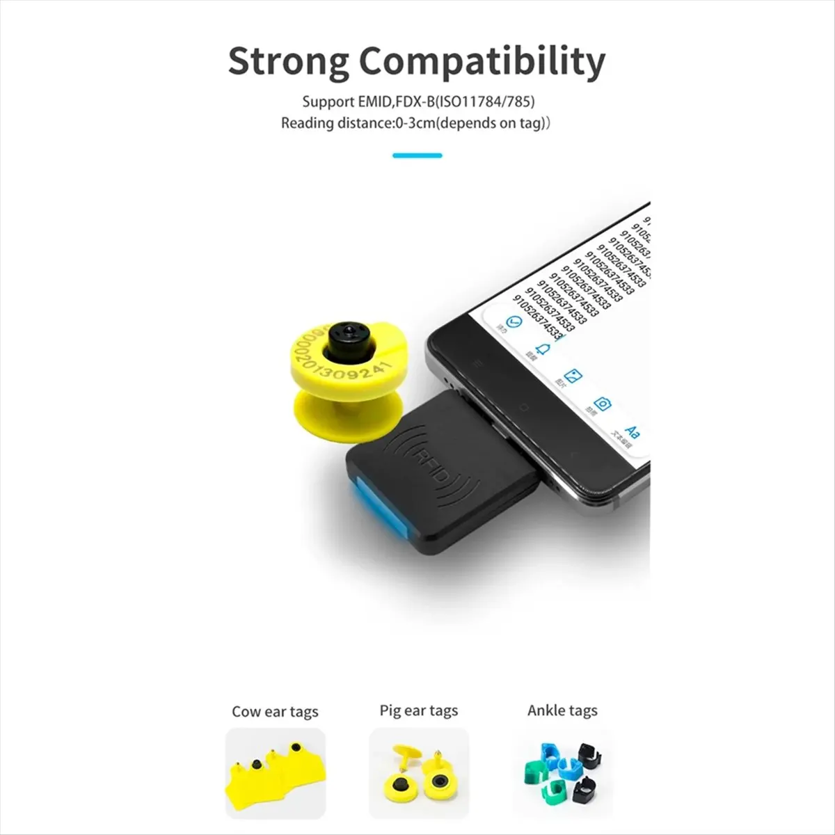 

-A,B Animal ID Reader Micro-USB RFID Ear Tag and Animal 134.2Khz Chip OTG Reader for Cattle Black