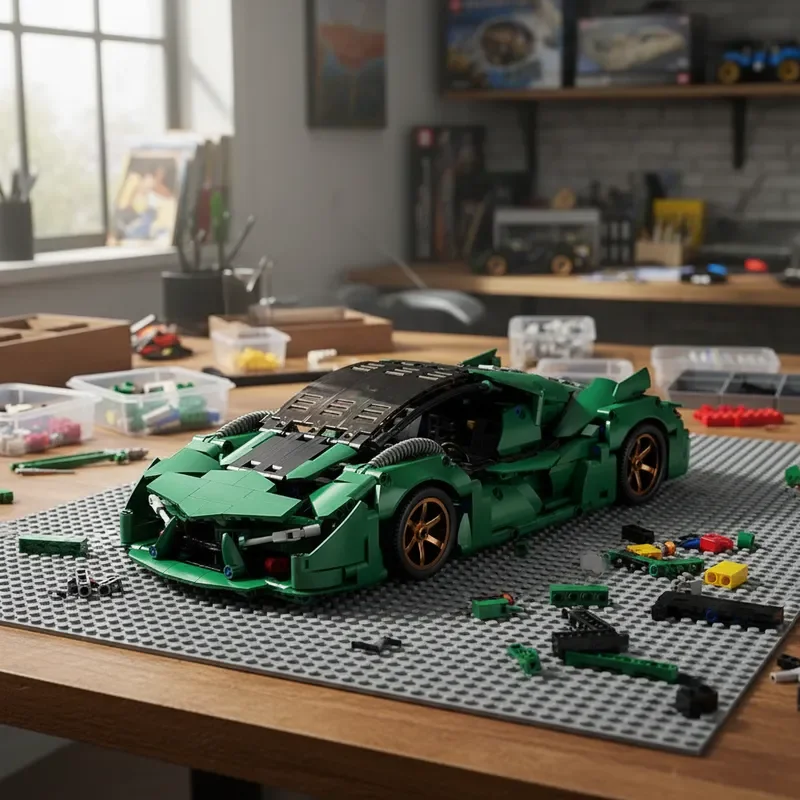 

Technical MOC Assemble Building Blocks Green Sports Car Super Racing DIY tabletop decoration Model Birthday gifts 1000pcs+