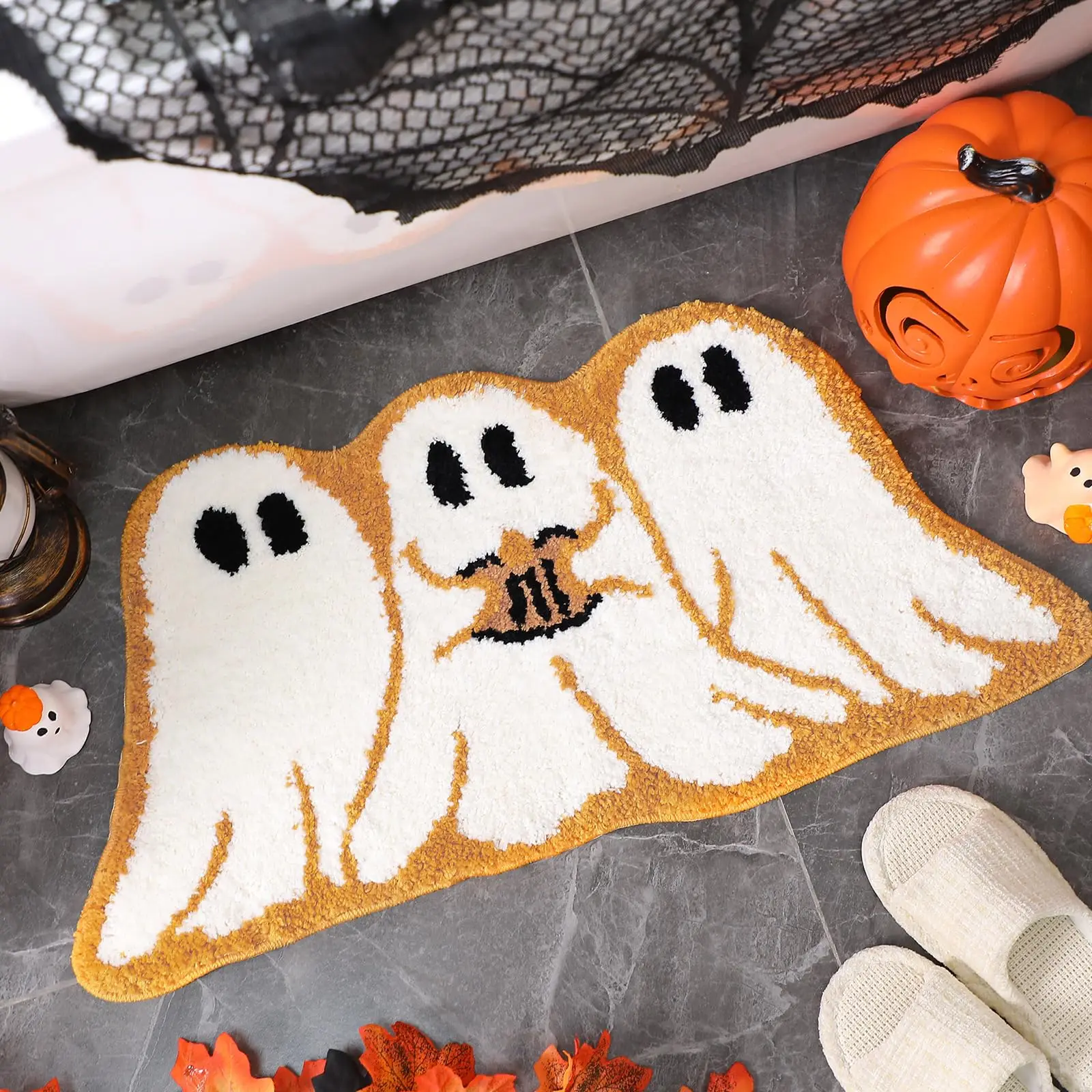 Vikama – tapis de salle de bain citrouille d'automne, tapis de porte pour Thanksgiving, drôle en forme de citrouille, antidérapant, lavable, décor d'entrée de maison