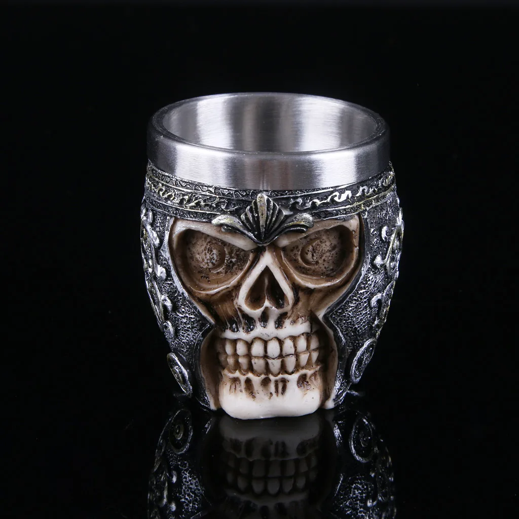 Whiskey Glasses Resin Stainless Steel Skull Cup 200ml Shot Glass Gothic Beer Mug Vodka Cup  Bar Drinkware Halloween Gift