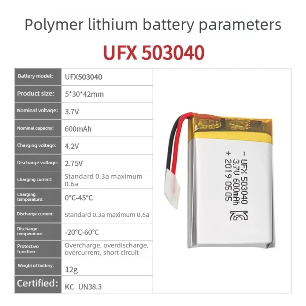 503040 3.7V 600mAh Polymer Lithium-ion Rechargeable Battery Replacement For Facial Cleanser VR Glasses