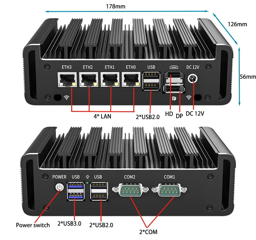 Celeron J6412 كمبيوتر صغير مع جهاز توجيه DDR4 بدون مروحة لجدار الحماية - مقابس الولايات المتحدة/CN/الاتحاد الأوروبي الجديدة #4