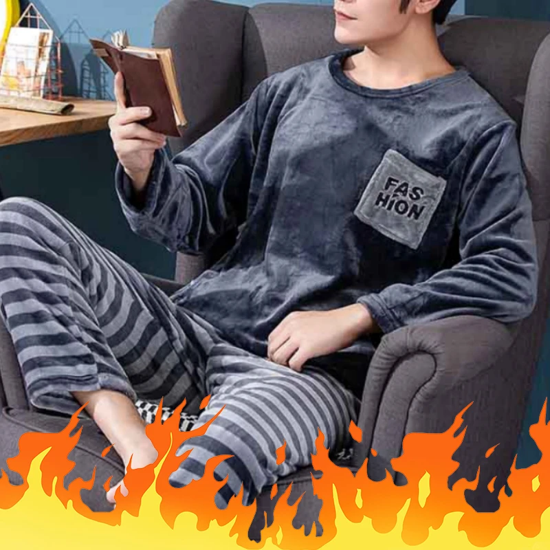 Herbst Winter große 3xl Flanell Junge Nachtwäsche Thermo Samt Plaid Herren Pyjama Sets lässig pjs männliche Lounge wear Pyjamas Nachtwäsche