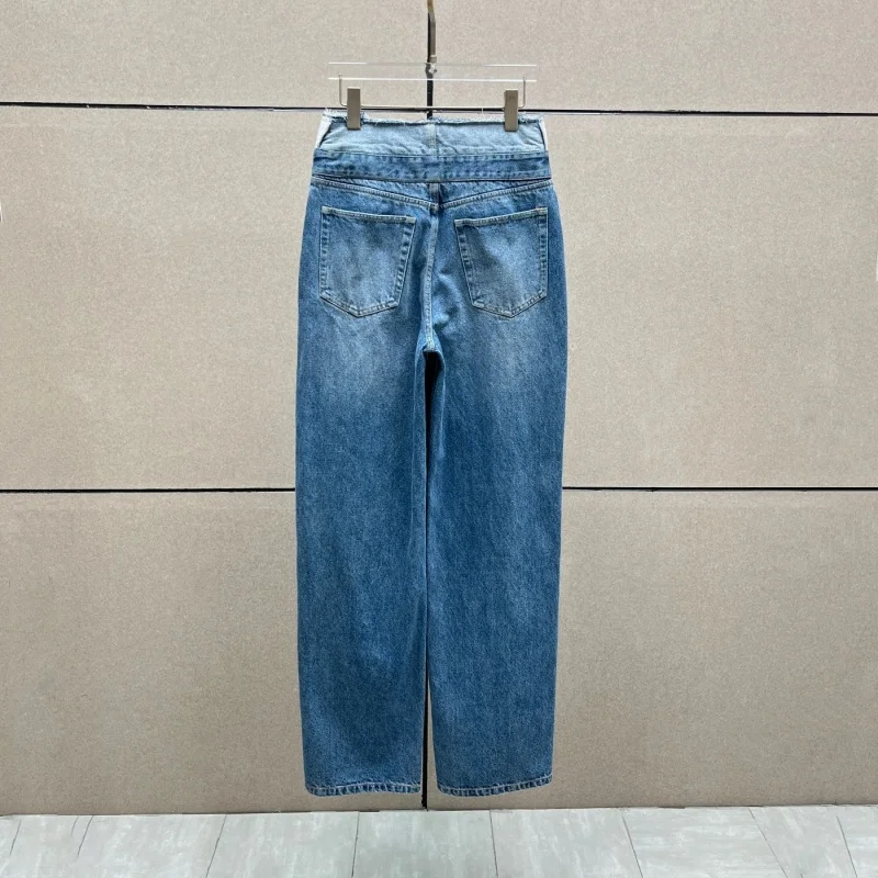 High-qualitywomen's summer new style high-waistedwashed patchwork jeans fashionable and casual high-street floor-length trousers