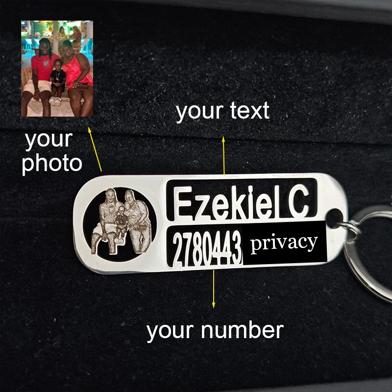 Custom Keychain Personalized Pic Text Number Anti Lost Key Chain Stainless Steel Engraved Keyring Car Keychains Customize Gifts