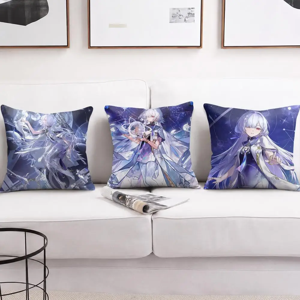 Mornye Wuthering Waves Cushion Cover Short Plush Soft Double-Sided Printing Pillow Case Cozy Sofa Bedroom Home Decor Gift