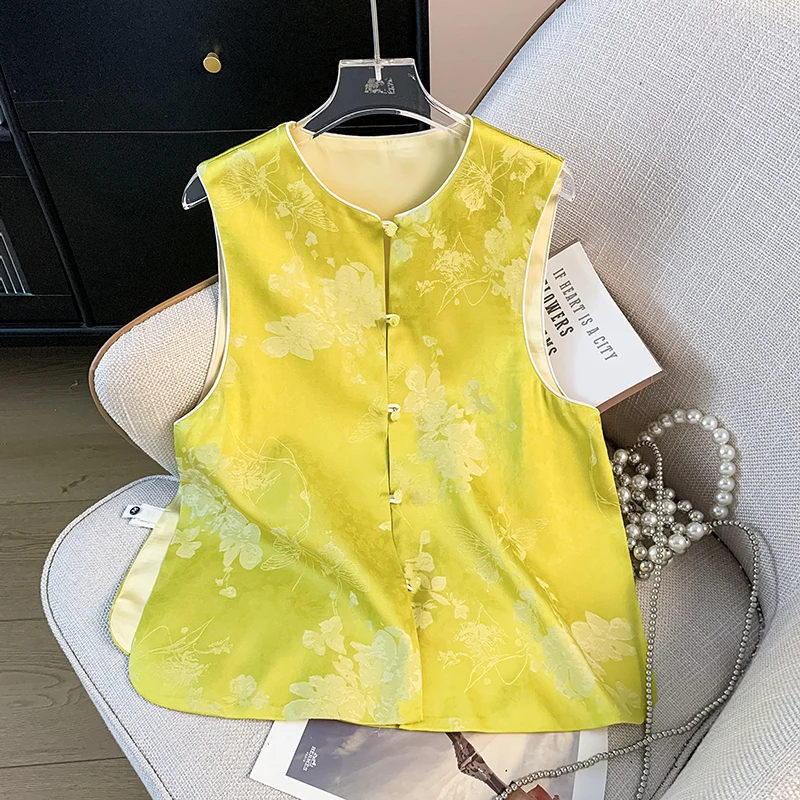 New Chinese Style Classical Retro Button Embroidered Satin Floral Patterned Top Hanfu Outerwear Ethnic Style Women's Jacket