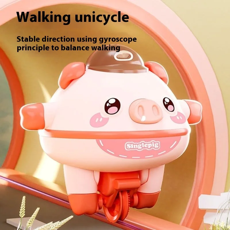 2024 New A Tumbler Balanced Pig Unicycle Hanging In The Air Walking Steel Wire Children'S Puzzle Toy Electric Cute Gift Toys