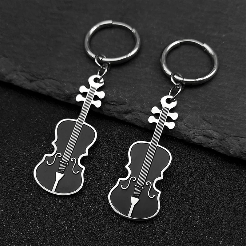 Fashion Violin Dangle Earrings for Women Men Stainless Steel Silver Color Music Lover Dangle Earring Jewelry Gifts aretes