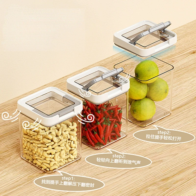 Plastic Storage Box Transparent Food Storage Containers Cereal Dispenser Spice Jars Refrigerator Kitchen Organizers for Pantry