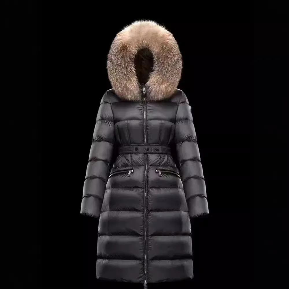 Luxury Brand High Quality Winter New Mid-length Down Coat for Women Warm Slim Down Jacket Hood Large Fur Collar Thickened A-line