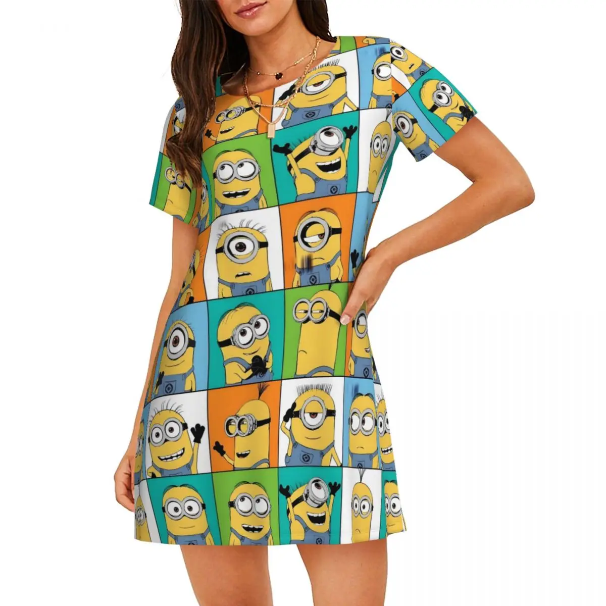 

Custom M-Minions Women's Short-Sleeved Nightdress Yellow Capsule-Shaped Short Sleeve Nightgowns For Walking Vacations Nightdress