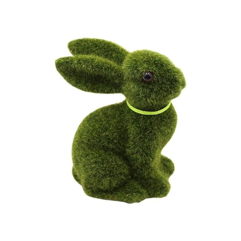 62KD Easter Moss Bunny Spring Flocking Rabbit Tabletop Ornaments Easter Figurine Decoration for Home Party Decors Ornaments
