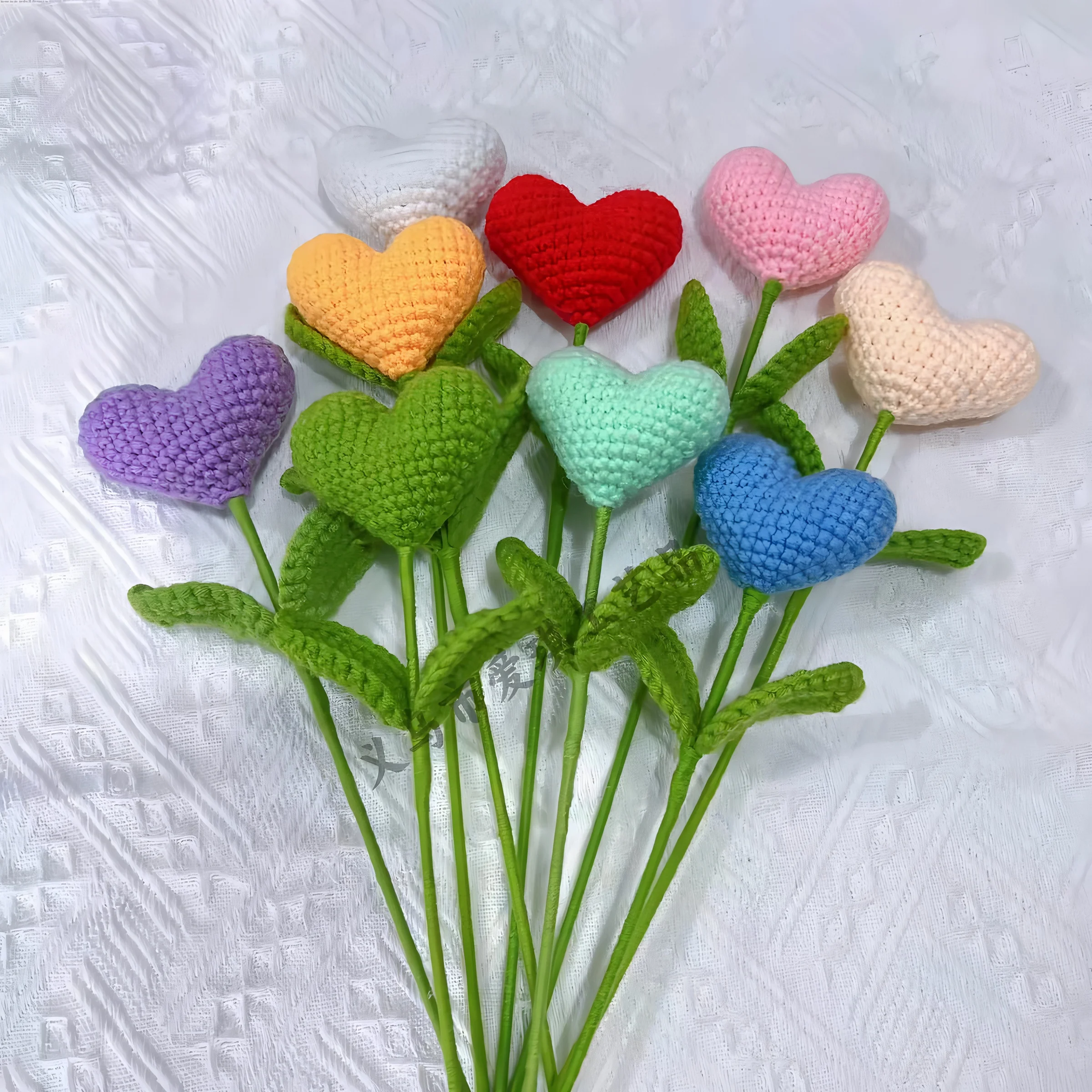 3/6 قطعة باقة كروشيه مصنوعة يدويًا على شكل قلب من البوليستر لا يتطلب سقي هدية مثالية لعيد الحب وعيد الأم