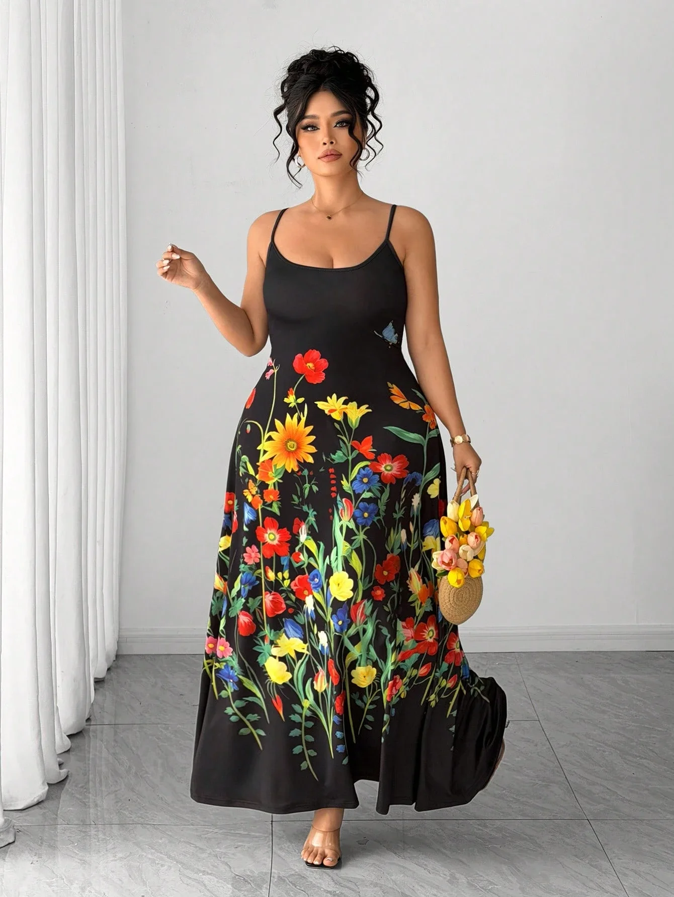 

Plus Size Floral Maxi Dress Sleeveless A-Line Summer Vacation Beach Party Dress