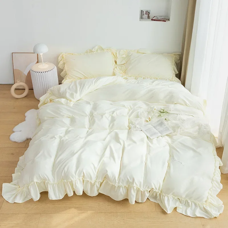 

Elegant Bedding Sets Luxury Bed Linen Princess Cute Ruffle Duvet Cover Bed Sheet and Pillowcases Queen King Bed Comforter Sets