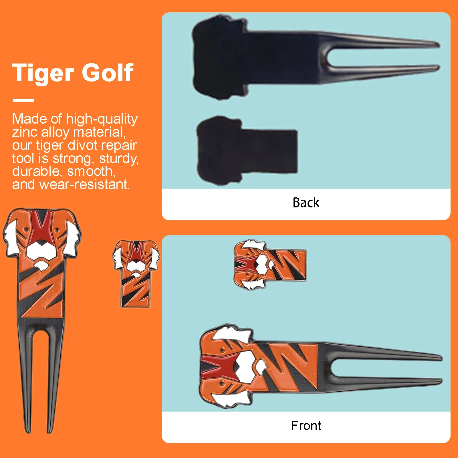 Golf Divot Repair Tool Cartoon Small Tiger Ball Golf Fork Metal Golf Divot Tool Best Choice For Professional Golfers