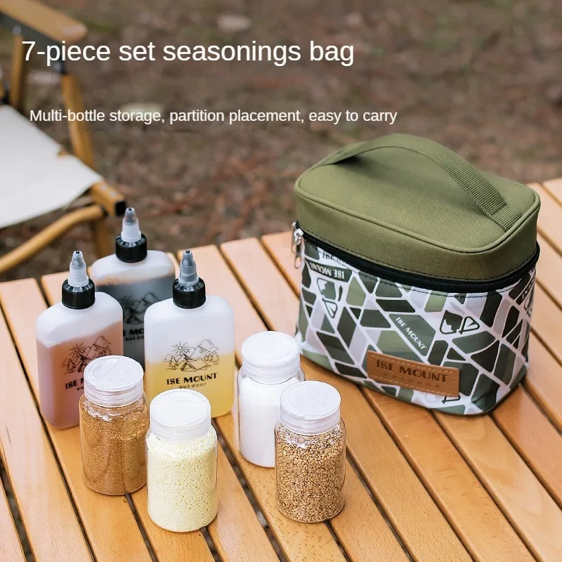 ISE MOUNT Outdoor seasoning storage bag 7-piece set,camping seasoning bottle storage bag,seasoning can set,portable cosmetic bag