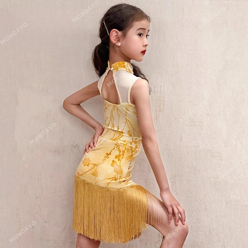 Cha Cha Rumba Costume da ballo latino per ragazze Abito da ballo salsa con frange Vestito da ballo per ragazze tango Vestito da pratica latino standard per bambini