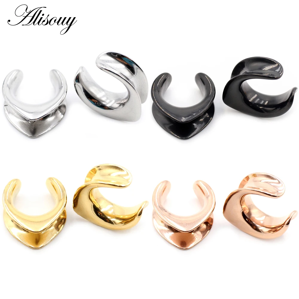 Alisouy 1pc 6-30mm Stainless Steel V-Shape Saddle Ear Tunnels Plugs Expanders Stretchers Gauges Earrings Piercing Body Jewelry