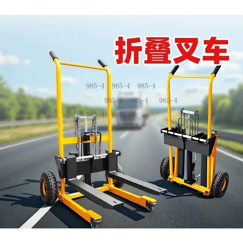 Foldable Mini Manual Hydraulic Stacker, Portable Hand Push Lifting Trolley Lightweight Mini Forklift for Warehouse Unloading 1PC