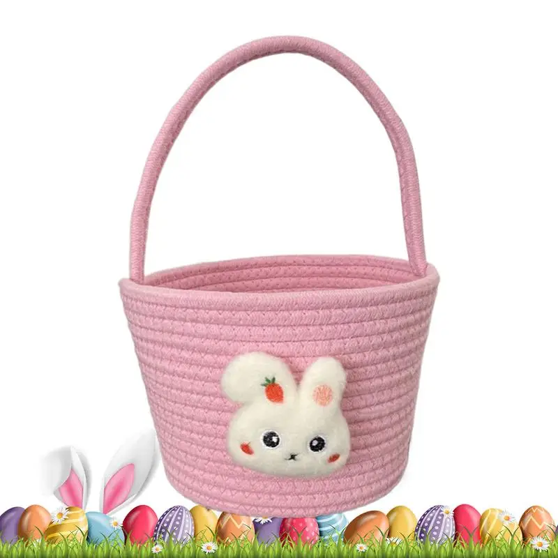 Kids Easter Basket Soft Treat Bucket For Boys Girls Empty Bunny Basket With Handle For Babies Egg Hunt Game Candy Bag & Party