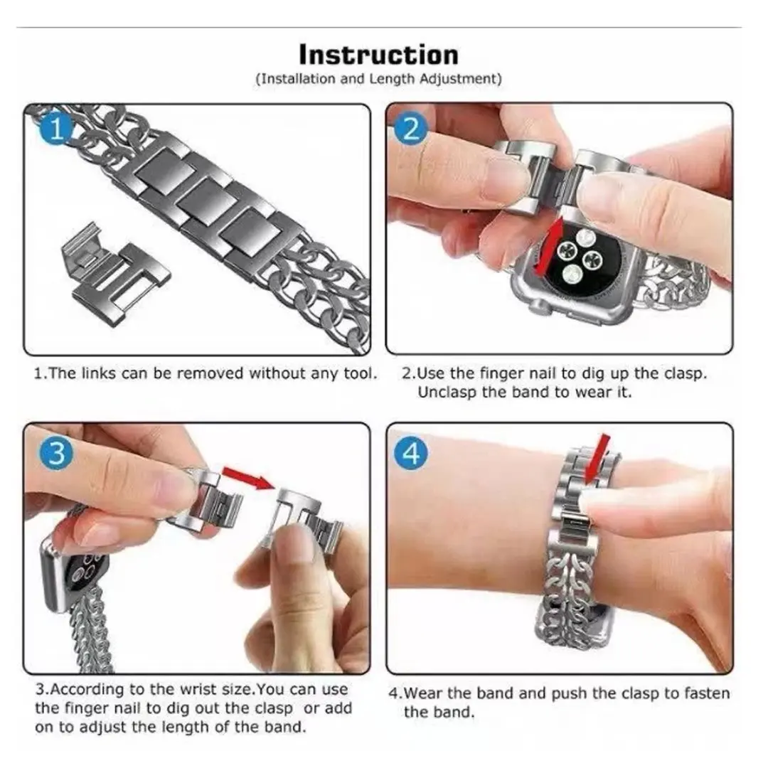Metal Double Chain Fashion Leather Watchband For Fitbit Versa 2 1 Versa Lite SE