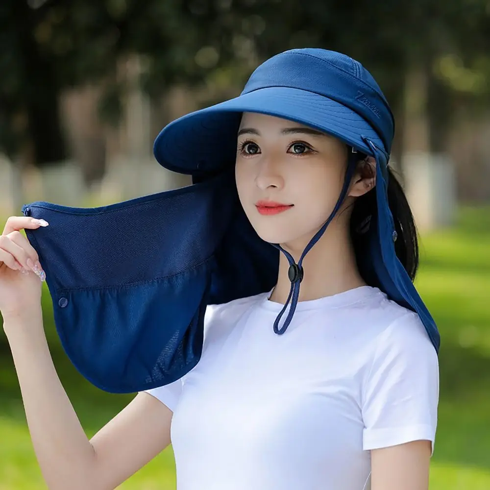 UV Protection Tea Picking Cap Detachable Neck Face Protection Anti-uv Beach Cap Wide Brim Shade Hat Women