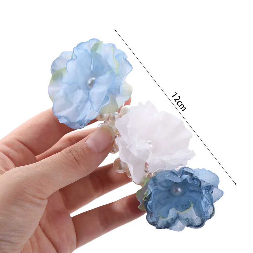 

Fresh Flower Telephone Wire Hair Rope Straight Pearls Telephone Line Headband Scrunchies Ponytail Holder Braid Hair Tie Wedding