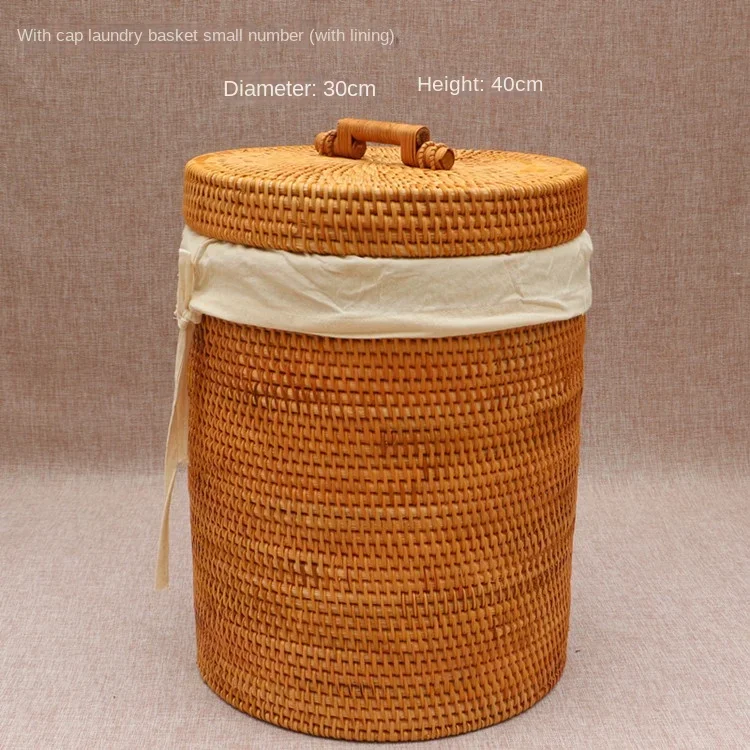 

Natural Rattan Weaving Laundry Basket - Household Organizer for Toys and Dirty Clothes with Lid Simple and Aesthetic Hot Sale