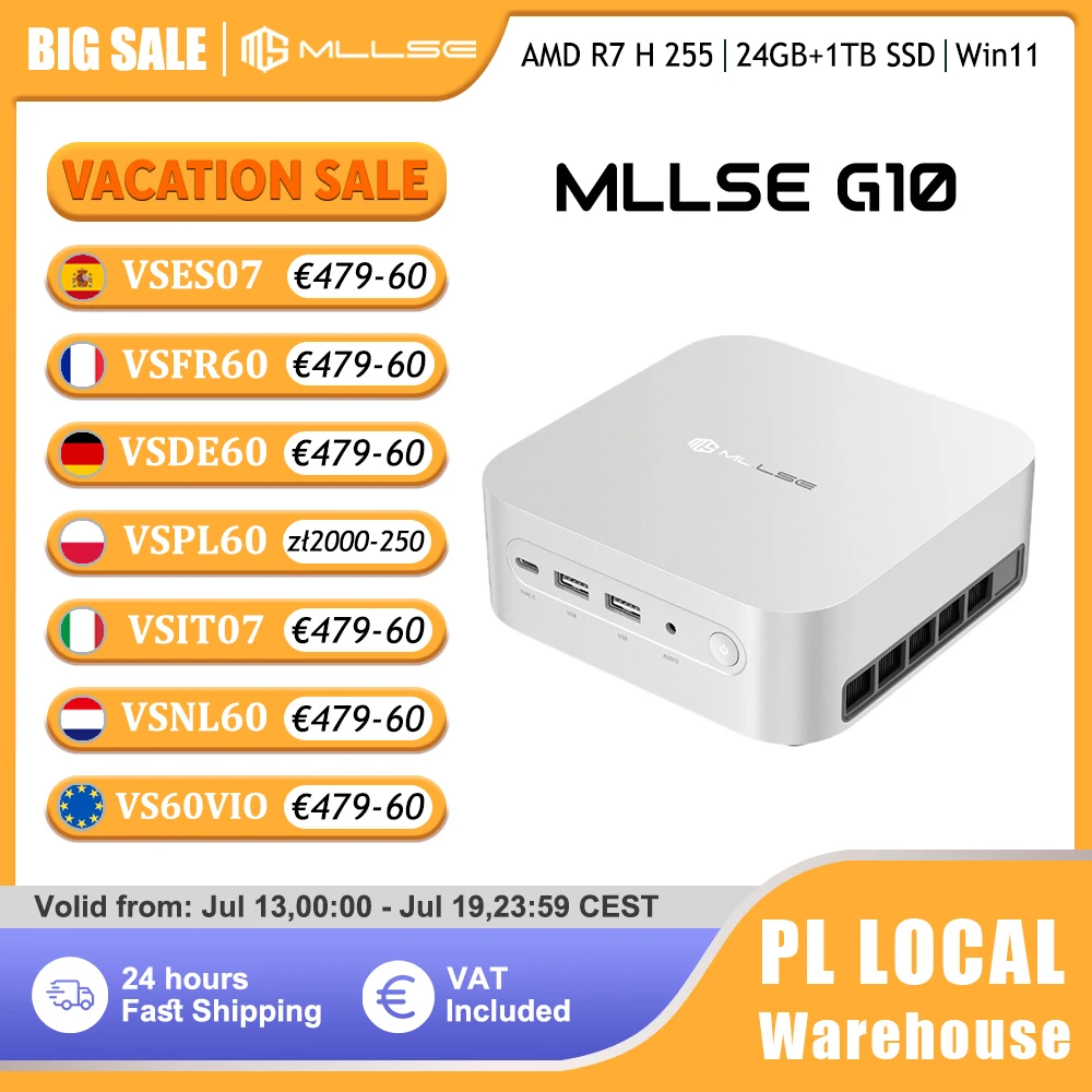 Mini PC Mllse G10 AMD Ryzen 7 H 255, 24GB DDR5 RAM, 1TB SSD, Windows 11 Pro, Mini Computadora de Escritorio para Juegos, Wi-Fi 6, BT5.2, USB 3.0