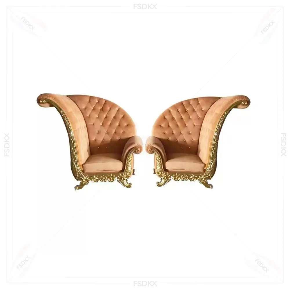 Events Furniture King Throne Chair High Back Throne Sofa Chairs Luxury Royal Wooden King and Queen Wedding Sofa Chairs