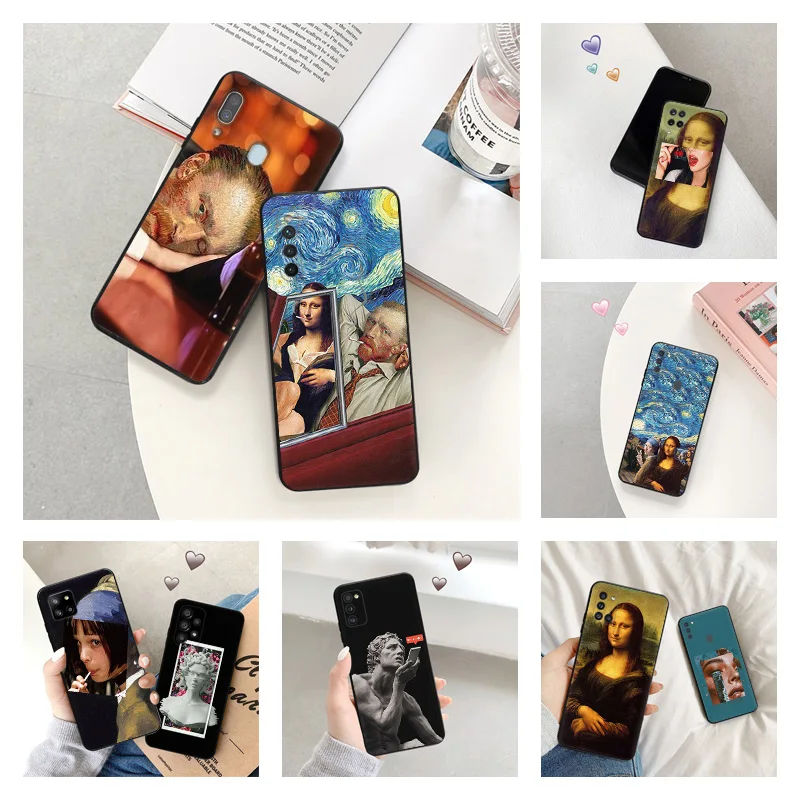 Phone Case for Samsung a24 a20e a21s a22 a23 a25 a11 a12 a13 a14 a15 a10 a30 Mona Lisa Van Gogh Funny Art Black Silicone Cover