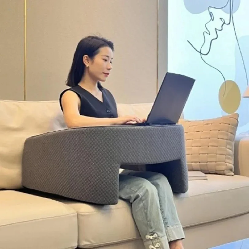 Solvath High Density Sponge Sofa Armrest Laptop Desk Pillow with Storage Pocket Reading Working Support Cushion