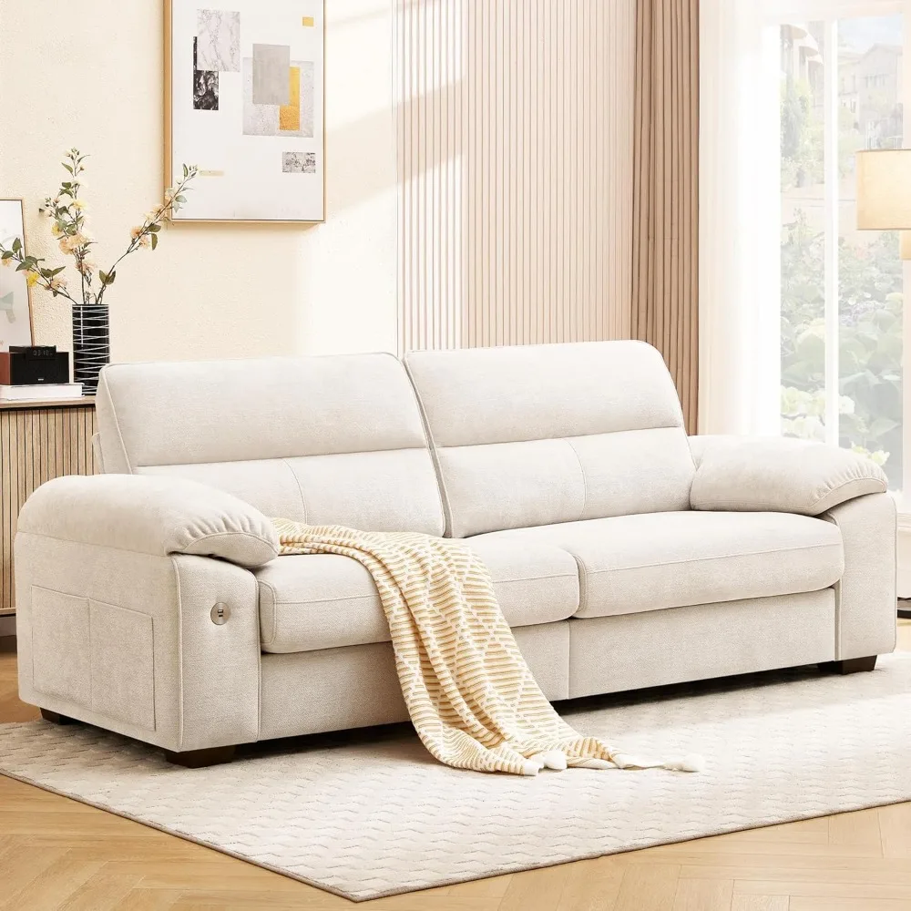 

92 Modern Sofa for Living Room, Deep Seat Chenille Couch with Fast Charging Port & Removable Washable Cushions, Pillow