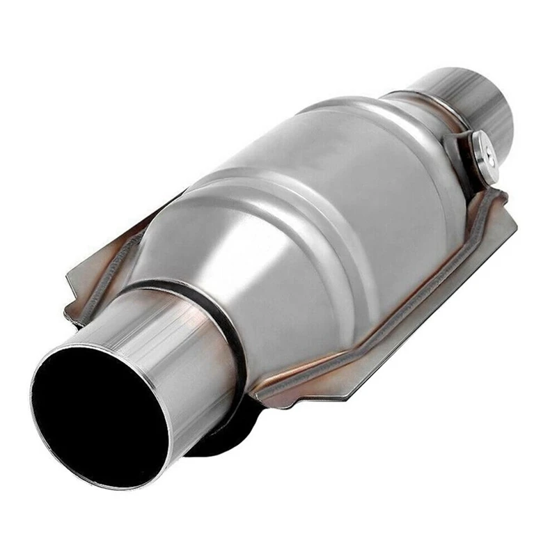 2X Inlet/Outlet Universal Catalytic Converter, With O2 Port & Heat Shield 53004 Car Stainless Steel Catalytic Converter