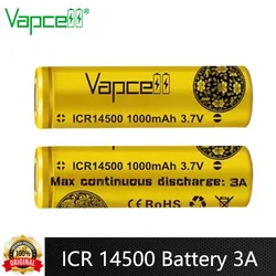 Original Vapcell ICR 14500 Battery 1000mAh Capacity 3A 3.7V  Rechargeable Lithium Ion ICR Battery For Flashlight Battery Pack