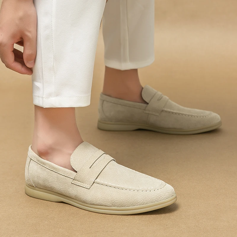 Spring British Style Suede Mens Casual Shoes Breathable Comfort Slip-on Mens Wedding Shoes Fashion Men Lazy Shoes Luxury Brand