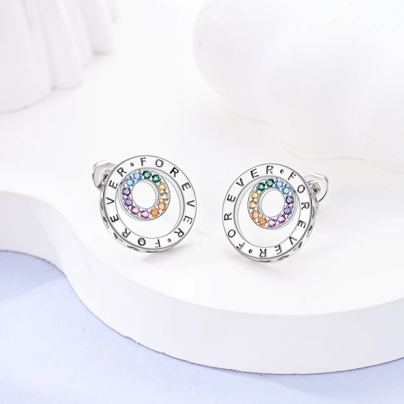 925 Sterling Silver Earrings Women Zirconium Eternity Double Pave Stud Earring For Anniversary Wedding Jewelry Gifts