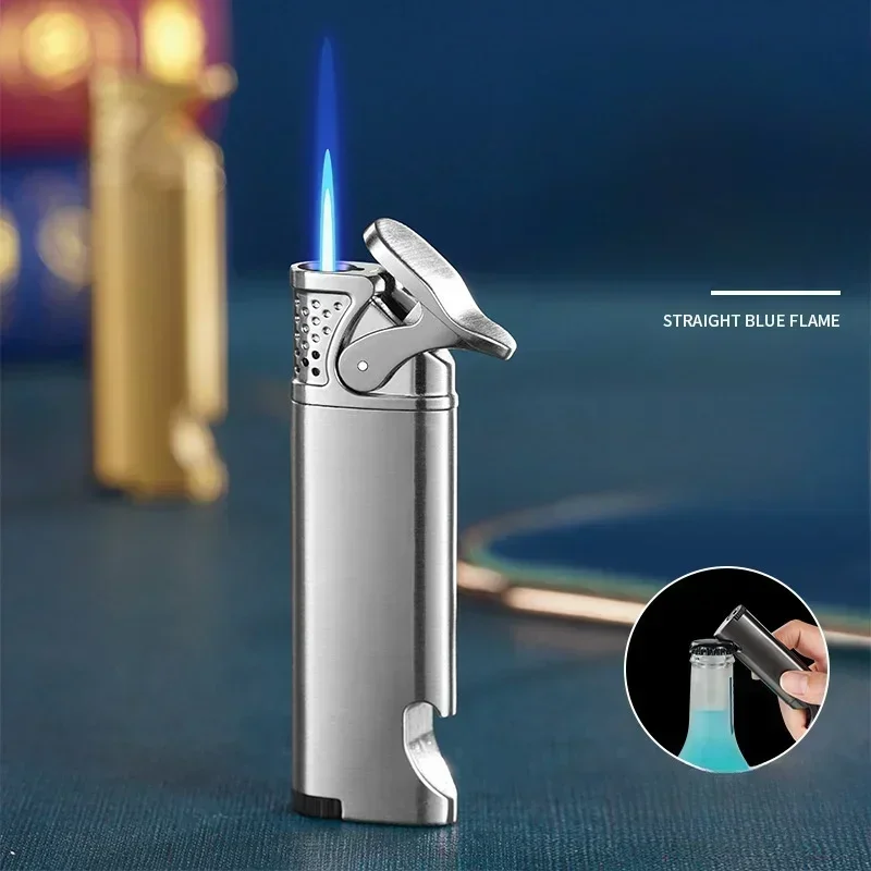 Metal Multifunctional Bottle Opener Lighter Windproof Jet Flame Visible Window Portable Turbine Torch Mini Lighter Smoking Gift