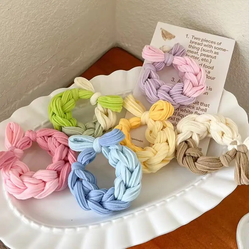 

Korean High-elastic Color Woven Hair Band Girls Colorful Hair Ties Ponytail Holder Rubber Bands Scrunchie Hair Accessories