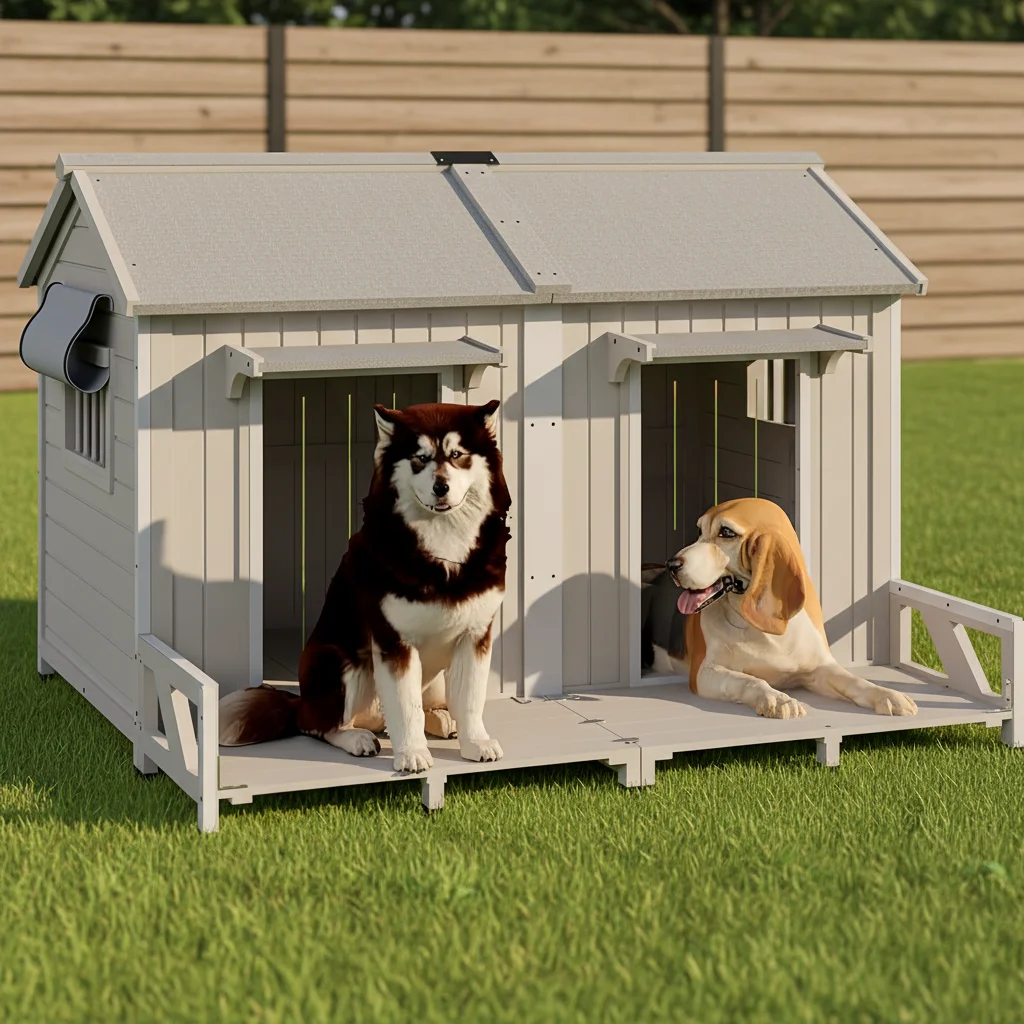 

df-Large Dog House Pet House Outdoor/Indoor Fir Wood Asphalt Roof Weatherproof Anti-Chewing Metal Edges All Seasons~