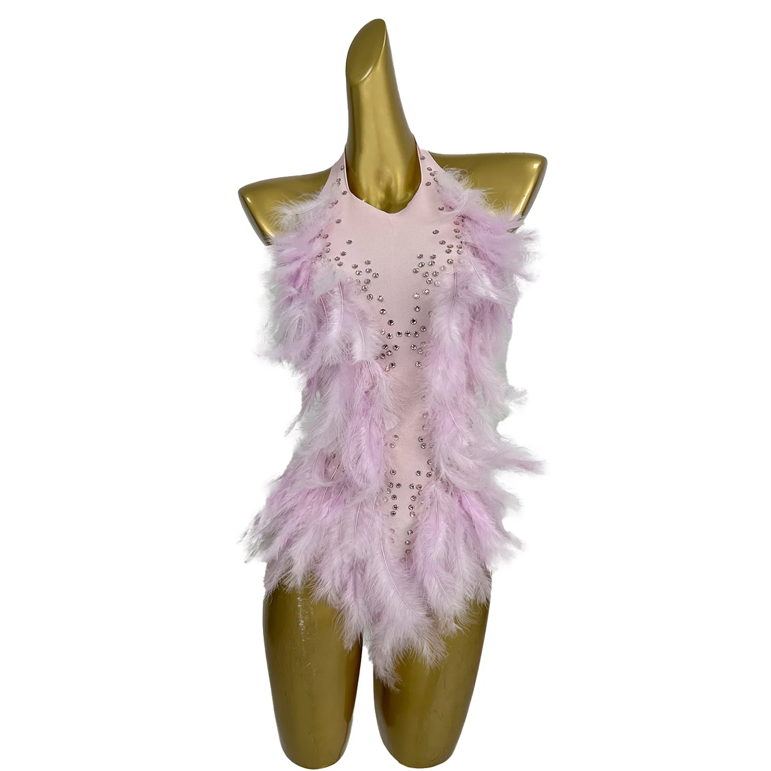 

Sexy Backless Feather Short Skirt Latin Dance Dress Gymnastics Acrobatics Performance Jumpsuit Shorts Beach Pool Party Dress lsy