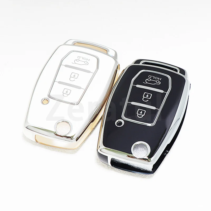 Silver Edge TPU for SsangYong Korando Tivoli Kyron Sanka Musso Actyon Car Flip Key Case Cover Shell Keychain Auto Accessories