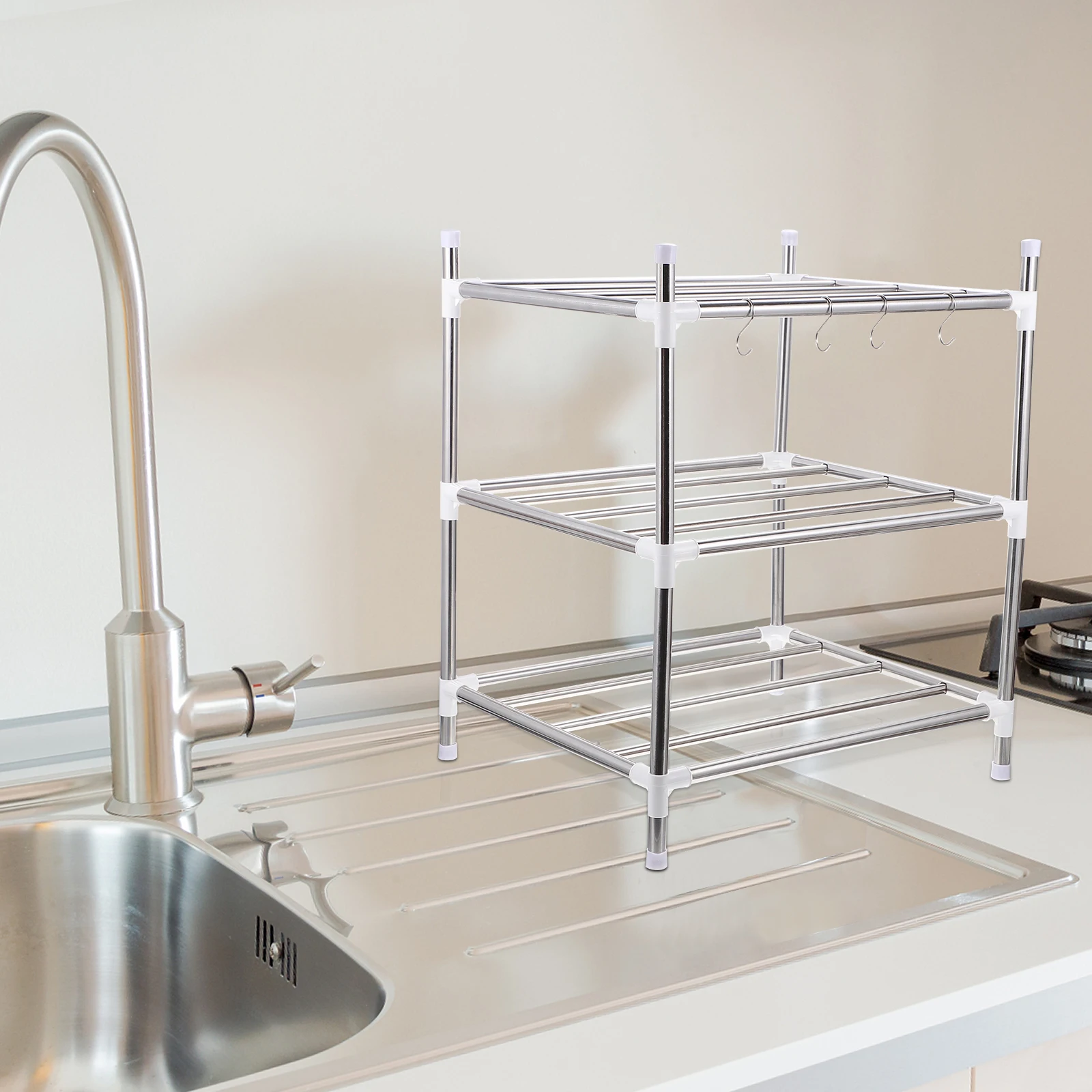

1pc Multifunctional Kitchen Storage Rack Large Capacity Shelf Silver Condiments Appliances Tidy Organizer